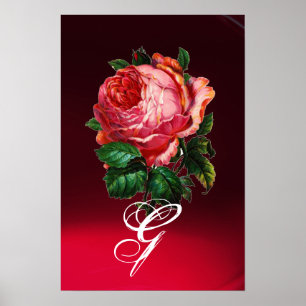 SCHÖNES PINK ROSE MONOGRAMM POSTER
