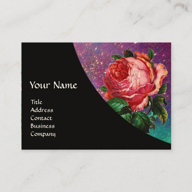 SCHÖNES PINK ROSE, ROT WAX SIEGEL IN GOLD GLITZERN VISITENKARTE (Vorderseite)