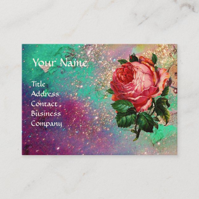 SCHÖNES PINK ROSE, ROT WAX SIEGEL IN GOLD GLITZERN VISITENKARTE (Vorderseite)