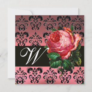SCHÖNES PINK ROSE SCHWARZ-WEISS DAMASK MONOGRAMM EINLADUNG