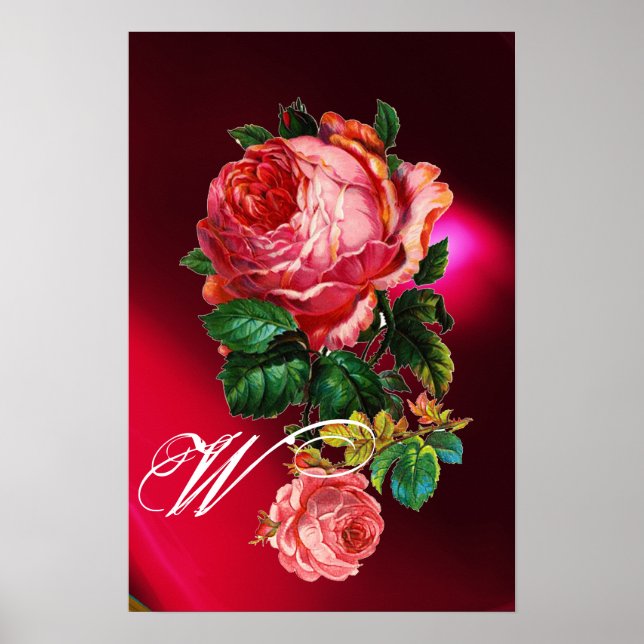 SCHÖNES PINK ROSES MONOGRAMM POSTER (Vorne)