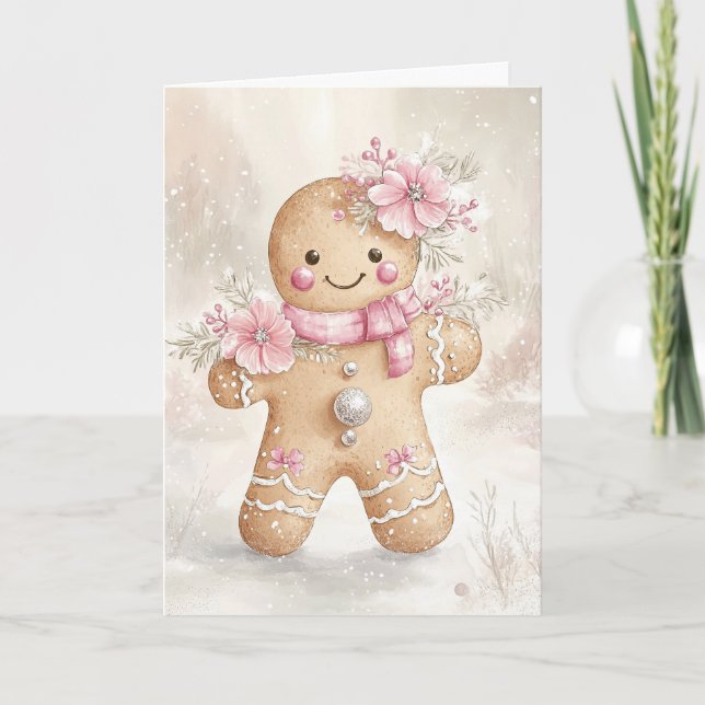 Schönes Pink Weihnachtsgebäck Keks Leere Dankeskarte (Vorderseite)