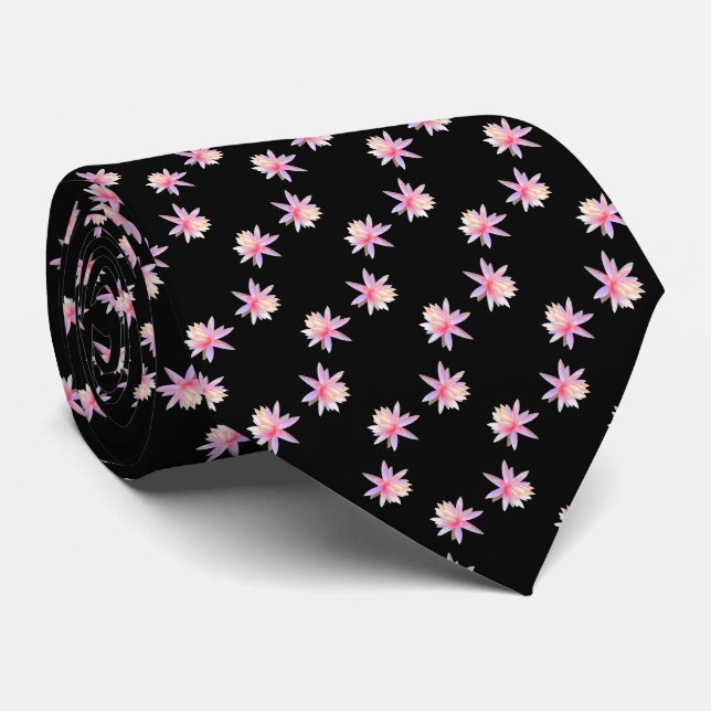 Schönes Pink White Lotus Blume Muster Krawatte (Gerollt)