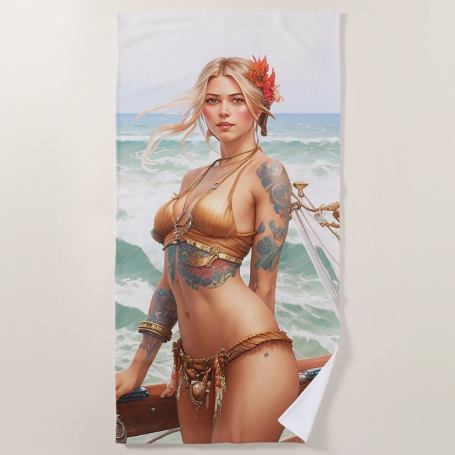Schönes Piratenmädchen Strandtuch (Vorderseite)