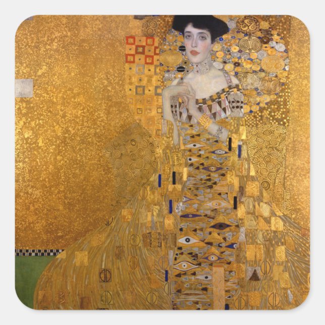 Schönes Portrait einer Dame von Gustav Klimt, Deko Quadratischer Aufkleber (Vorderseite)