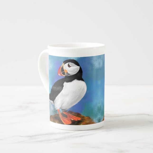 Schönes Puffin Bird Malerei Kunst Prozellantasse (Vorderseite Links)