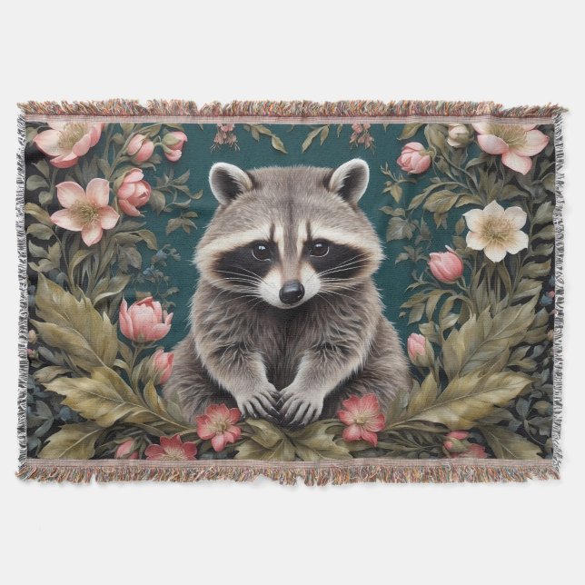 Schönes Racoon Pink Floral Decke (Vorderseite)