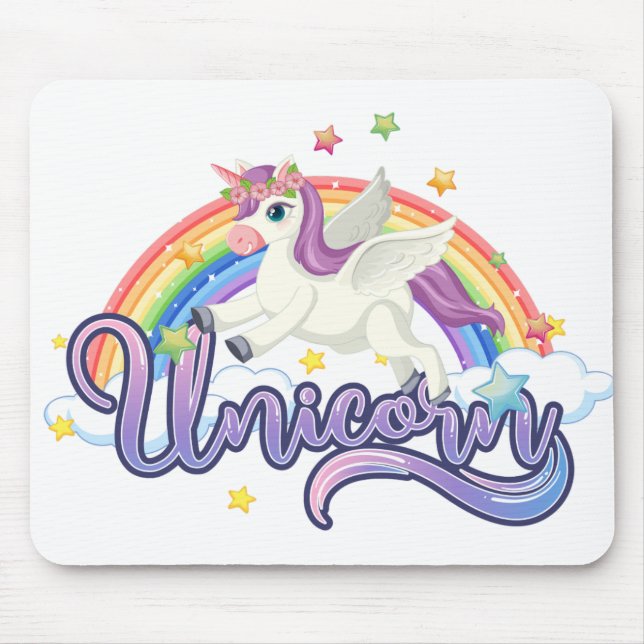 Schönes Regenbogen-Einhorn Mousepad (Vorne)
