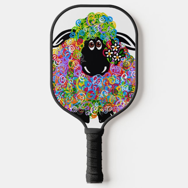 Schönes Regenbogenschaf der Familie Pickleball Schläger (Vorderseite)