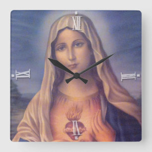 Schönes religiöses Heiliges Herz der Jungfrau Ma Quadratische Wanduhr