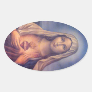 Schönes religiöses Heiliges Herz der Jungfrau Mary Ovaler Aufkleber