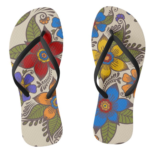 Schönes Retro Boho Blumendesign Flip Flops (Fußbett)