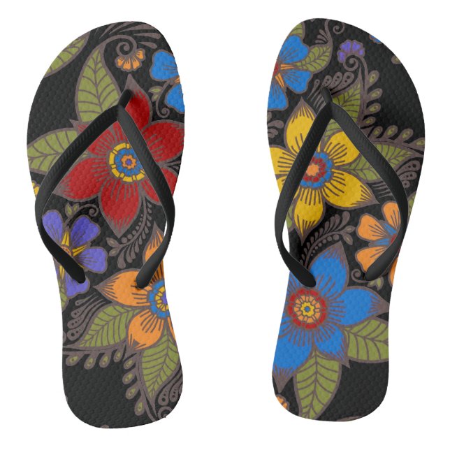 Schönes Retro Boho Blumendesign Flip Flops (Fußbett)