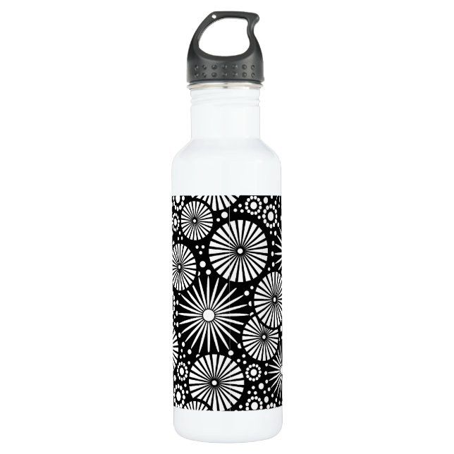 Schönes Retro schwarz-weiß Edelstahlflasche (Vorderseite)