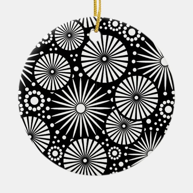 Schönes Retro-Schwarz-Weiß-Ornament Keramikornament (Vorne)