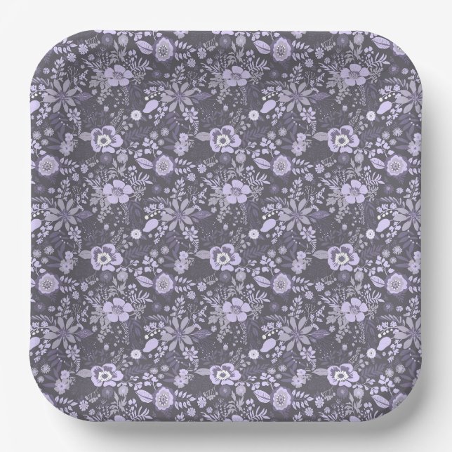 Schönes Retro-Style blaues Pastell-Blumenmuster Pappteller (Vorderseite)
