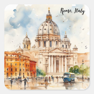 Schönes Rom Italien Aquarell-Gemälde Quadratischer Aufkleber