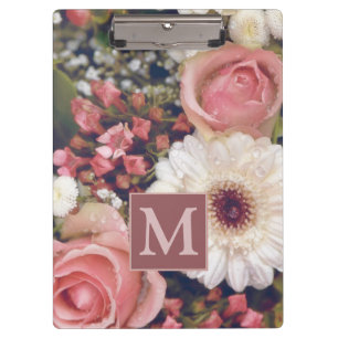Schönes romantisches Blumenbouquet-Monogramm Klemmbrett