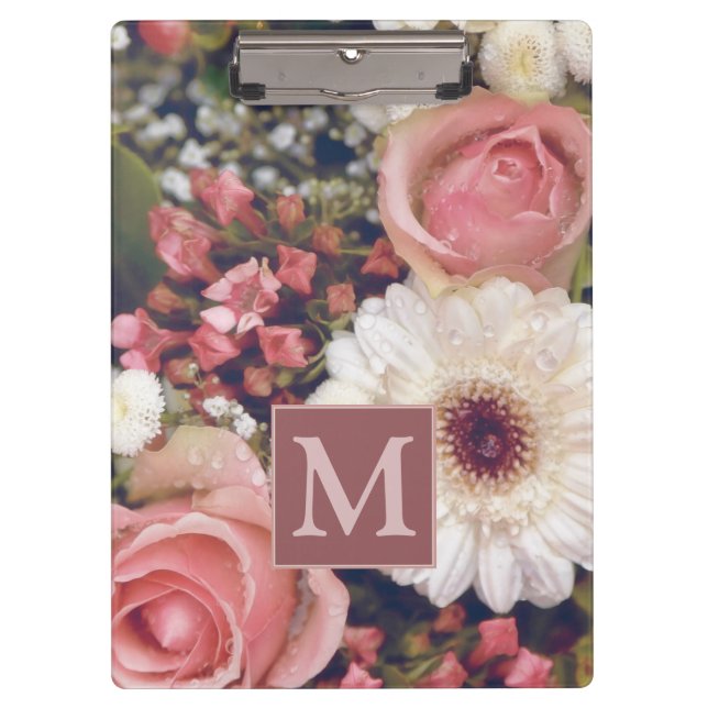 Schönes romantisches Blumenbouquet-Monogramm Klemmbrett (Vorderseite)