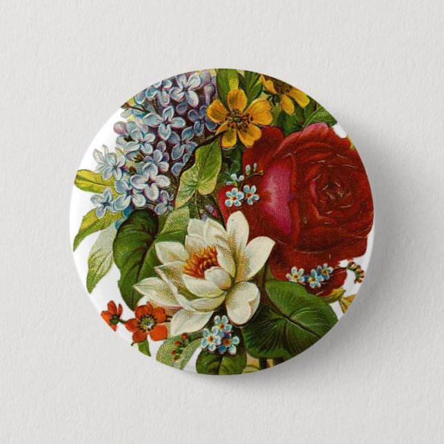 Schönes Romantisches SommBouquet mit Rote Rose Button (Vorderseite)