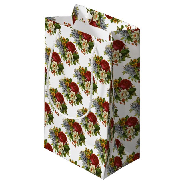 Schönes Romantisches SommBouquet mit Rote Rose Kleine Geschenktüte (Vorderseite Schrägansicht)