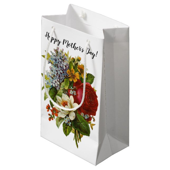 Schönes Romantisches SommBouquet mit Rote Rose Kleine Geschenktüte (Vorderseite Schrägansicht)