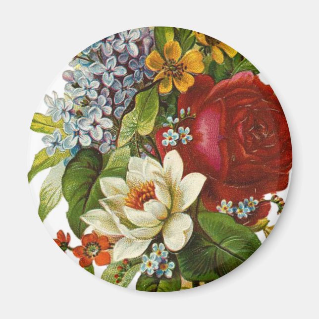 Schönes Romantisches SommBouquet mit Rote Rose Magnet (Vorne)