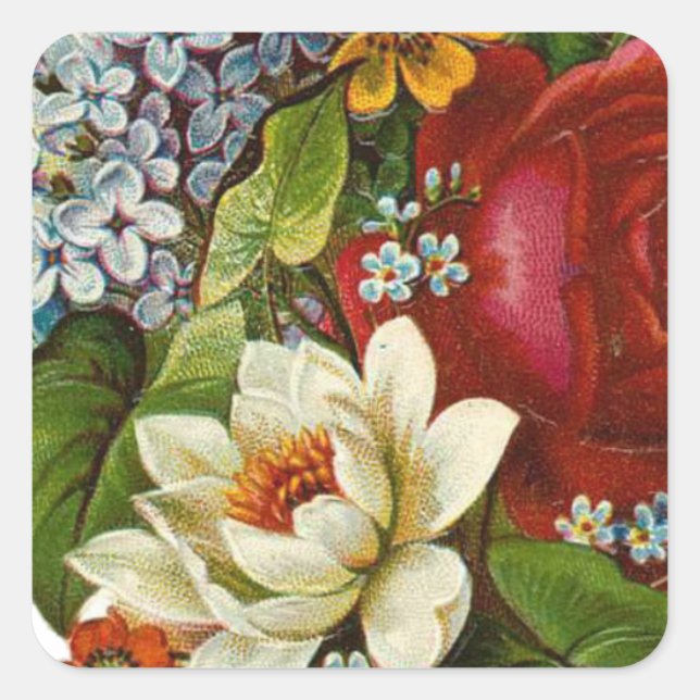 Schönes Romantisches SommBouquet mit Rote Rose Quadratischer Aufkleber (Vorderseite)