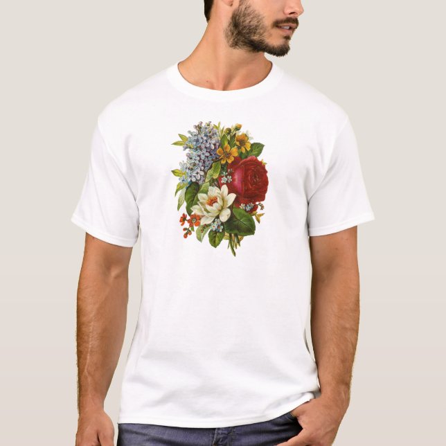 Schönes Romantisches SommBouquet mit Rote Rose T-Shirt (Vorderseite)