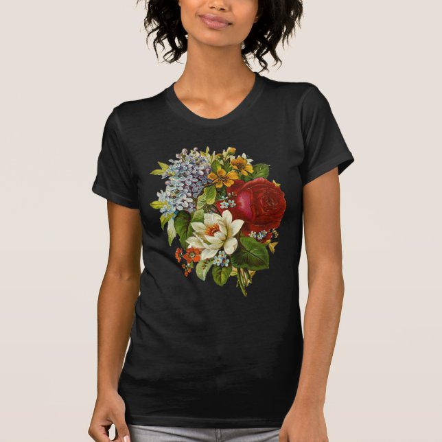 Schönes Romantisches SommBouquet mit Rote Rose T-Shirt (Vorderseite)