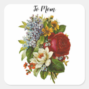 Schönes Romantisches SommerBouquet mit Rote Rose Quadratischer Aufkleber
