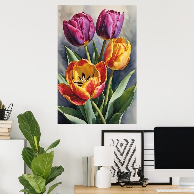 Schönes romantisches Tulip-Feld Poster (Heimbüro)