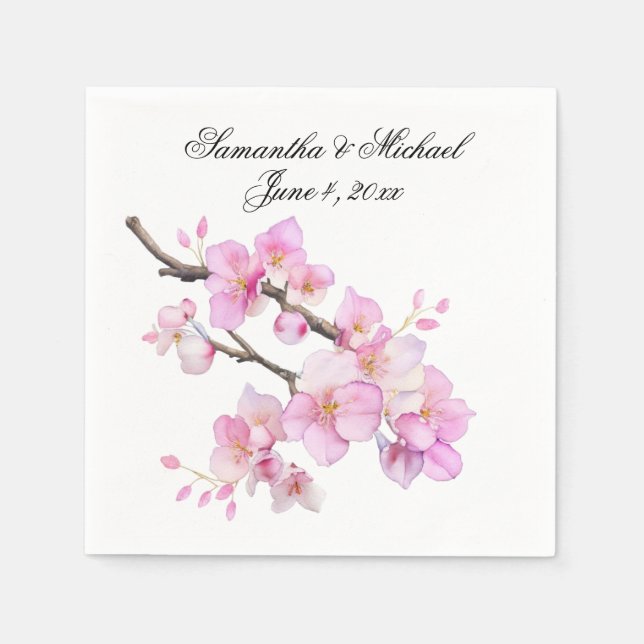 Schönes rosa Aquarellkirschenskript Serviette (Vorderseite)