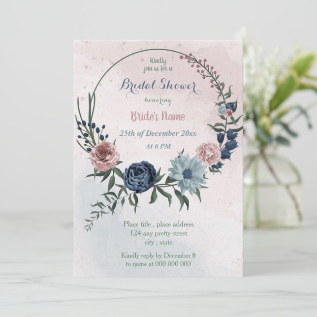 schönes, rosa blühendes Brautparty Einladung (Stehend Vorderseite)