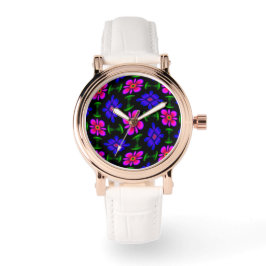 Schönes rosa Blume Muster Armbanduhr