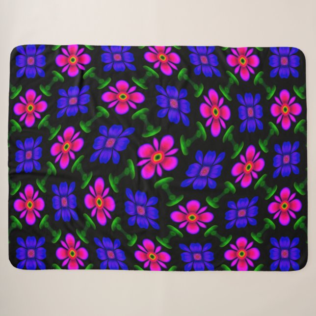 Schönes rosa Blume Muster Sherpadecke (Vorderseite (Horizontal))