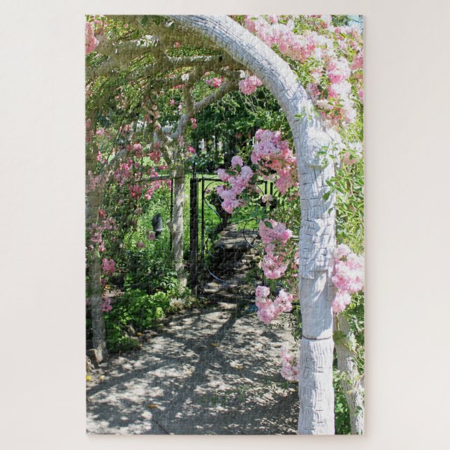 Schönes rosa Blumen-Bogen-Puzzlespiel (Vertikal)