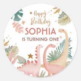 Schönes rosa Dino Runder Aufkleber