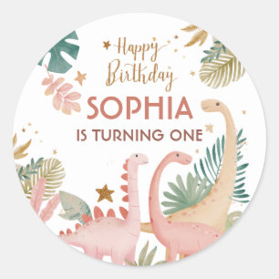 Schönes rosa Dino Runder Aufkleber