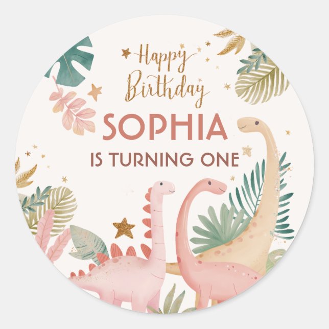 Schönes rosa Dino Runder Aufkleber (Vorderseite)