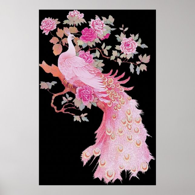 Schönes rosa Farbenspiel Peacock Bird Blume Poster (Vorne)