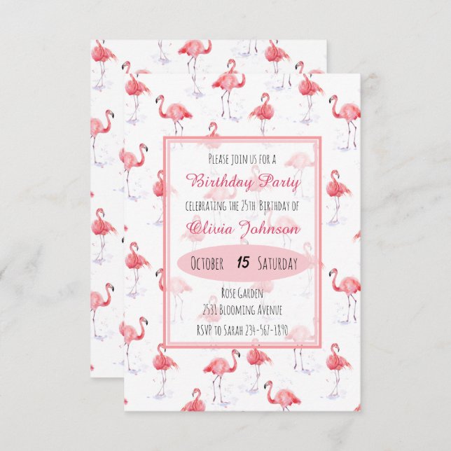 Schönes rosa Flamingo Muster Einladung (Vorne/Hinten)
