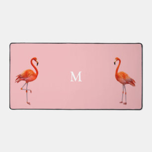 Schönes rosa Flamingos & Monogram auf dem Lichtkor Schreibtischunterlage