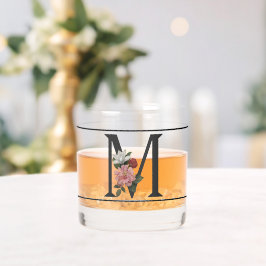 Schönes rosa, floralfarbenes Schwarzes Monogramm m Whiskyglas