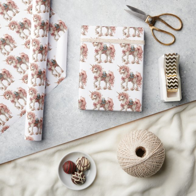 Schönes Rosa Gold Weißes Einhorn Geschenkpapier (Kunsthandwerk)
