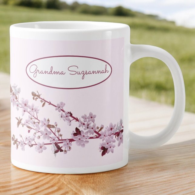 Schönes rosa Kirschblossom nach Maß beidseitig Jumbo-Tasse (Von Creator hochgeladen)