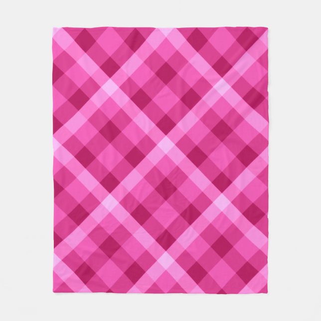 Schönes rosa Magenta Kariertes mittelbraunes Vlies Fleecedecke (Vorderseite)