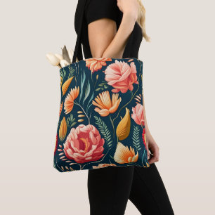 Schönes rosa, orangefarbenes und rotes Blume-Muste Tasche