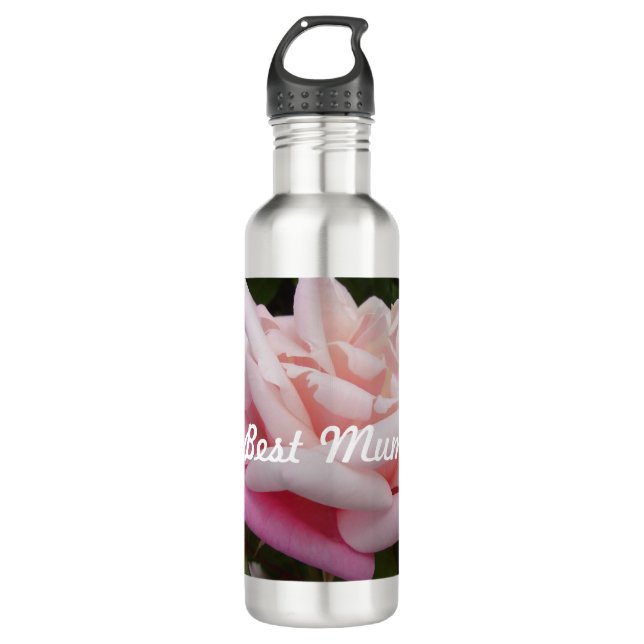 Schönes Rosa Rose Beste Blume Design Edelstahlflasche (Vorderseite)