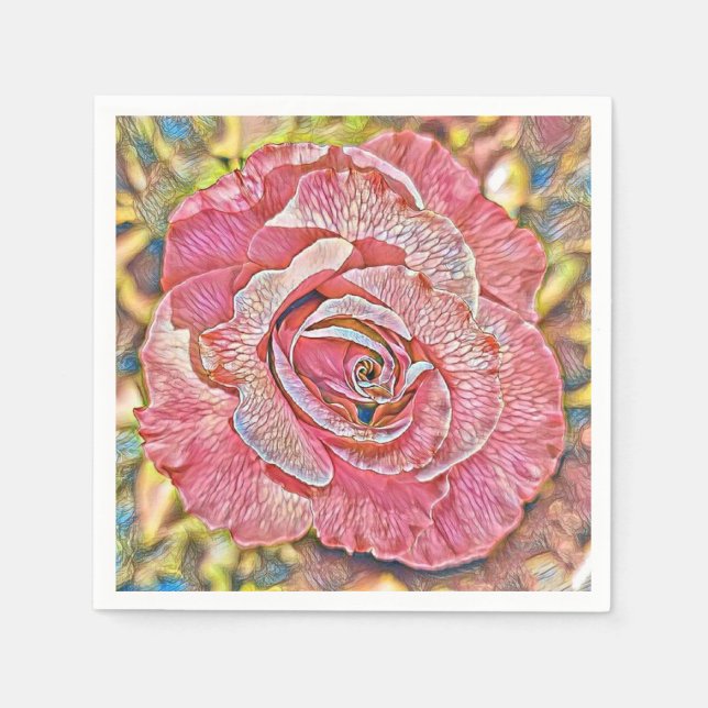 Schönes rosa Rosengemälde Papier Napkin Blume Serviette (Vorderseite)